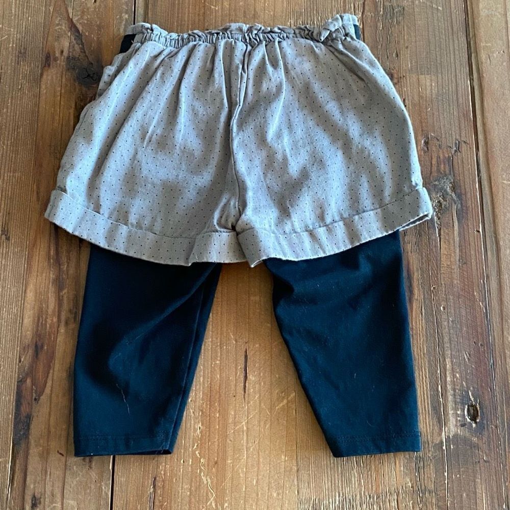 Baby Gap Skort Belted Tan Dotted w Black Attached Leggings Size 3-6 Month - Picture 7 of 8